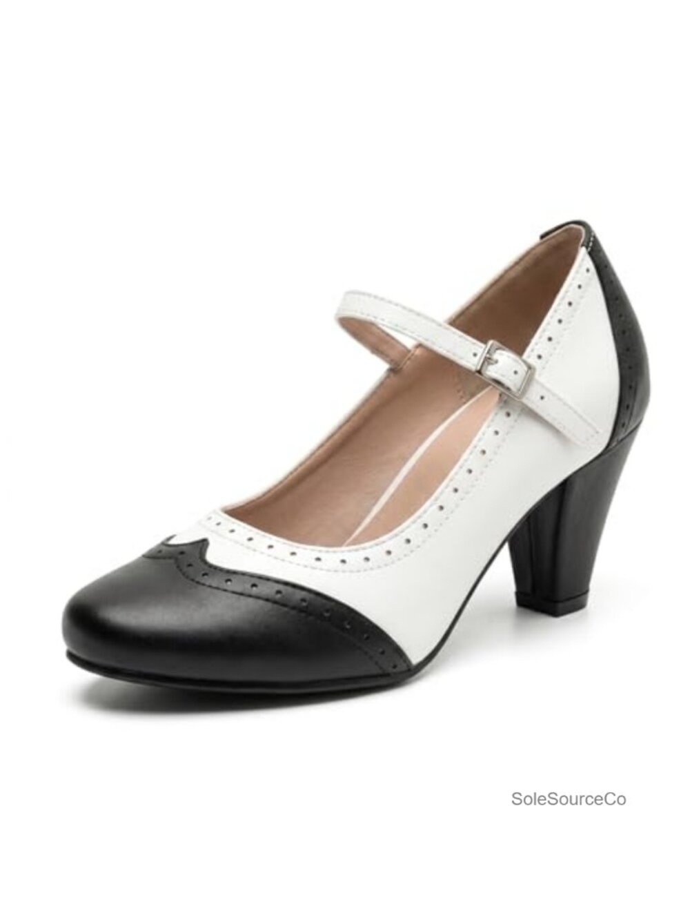 Women's Two Tone Perforated Oxford Platform Mary Jane Pumps Faux Leather